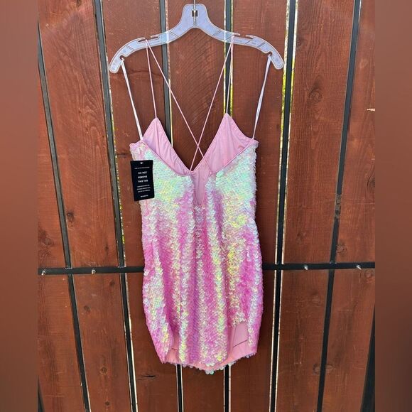 SIRENA Feather Sequin Dress pink iridescent ombré size XL NEW - Picture 3 of 8